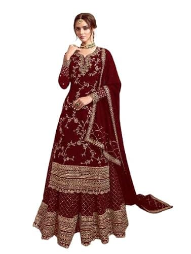 Jevious Traditional Georgette Indian/Pakistani Palazzo Style Partywear Wedding Salwar Kameez Suit for Women With Dupatta