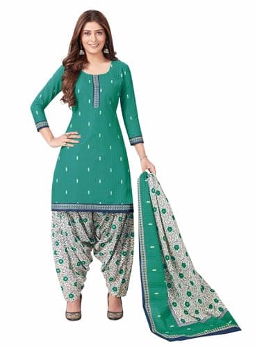Miraan Women's Cotton Printed Readymade Salwar Suit X-Large Green
