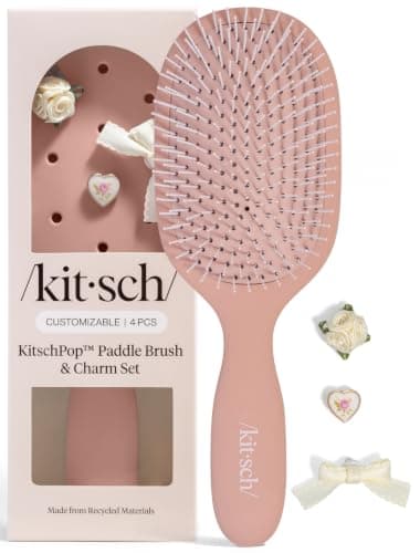 KitschPop Paddle Hairbrush for Women – Scalp-Stimulating Detangler Hair Brush for Wet & Dry Hair, Flexible Bristles Paddle Brush for Less Breakage, Customizable with KitschPop Charms - Terracotta