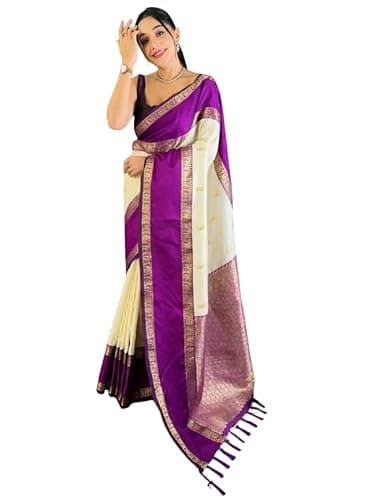 Women's Kanjivaram Soft Silk Zari Woven Saree with Unstitched Blouse Piece | Indian Wedding Wear Saree for Women