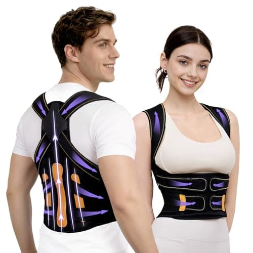 pluclike Posture Corrector for Women and Men, 5 Full Back Support Brace Rods, Adjustable Shoulder Straightener, Improving Posture, Relief Upper and Lower Back, Neck Pain, Medium