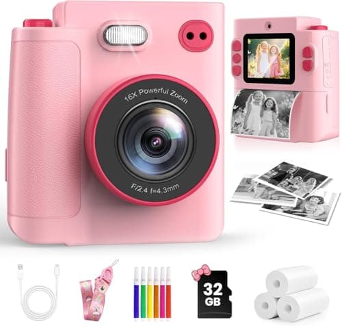 Mason & Friends Kids Instant Print Camera – 1080P HD Digital Camera for Boys & Girls Ages 3–10 | Photo, Video, Music & Games | Includes 32GB SD Card – Perfect Birthday (Pink)