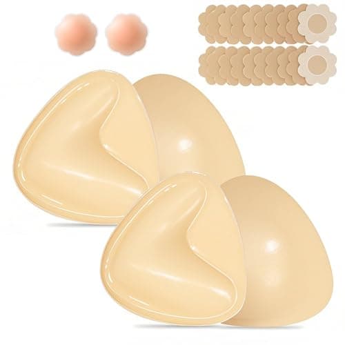 DUYAHD Double Sided Sticky Bra Push Up Inserts 2 Pairs Reusable Invisible Lift Adhesive Backless Strapless Bra Pads for Bikini Medium Beige