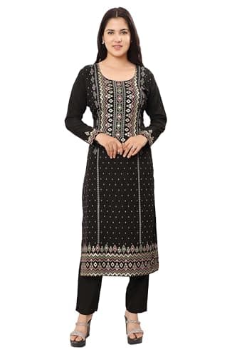 Maple Clothing Indian Kurtis for Women Long Kurta Party Wear (Black, L)