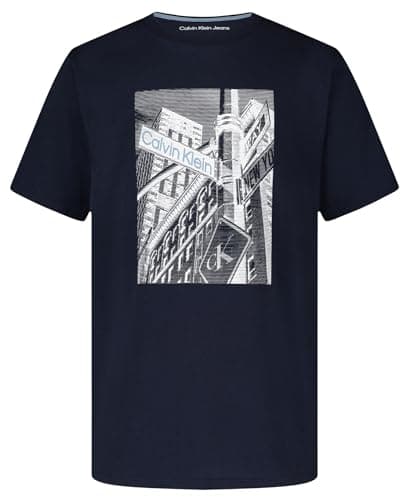 Calvin Klein Boys' Short Sleeve Graphic Crew Neck T-Shirt, Comfortable, Relaxed Fit, Street Dark Sapphire, 8