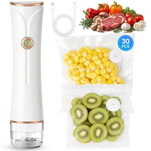 Compact Vacuum Sealer for Food with Visible Tank, Handheld Vacuum Sealer Machine, Includes 30 Reusable Bags, Seal Food 6X Fresh Longer, Wireless & Portable, Suitable for Kitchen and Travel, White