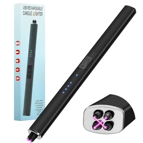 Electric Candle Lighter Rechargeable Windproof: Fathers Day Birthday Gifts for Men Dad Husband Flameless Dual Arc Stocking Stuffers for Men Him Women Camping Kitchen USB Lighters with Safety Lock