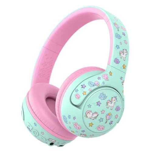 iClever BTH27 Toddler Headphones for 2+ Year Old-CPC Certified, 75/80dBA Safe Volume Limited, 74H Playtime, Bluetooth 5.4, BPA Free, Kids Bluetooth Headphones Aux Cord for Travel iPad, Green/Pink