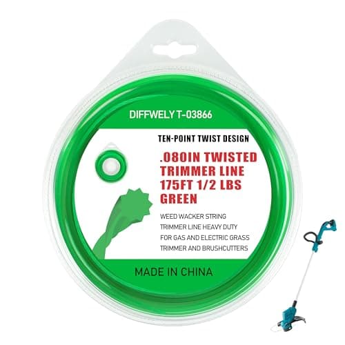080 Twisted Trimmer Line T-03866 for Makita Gas and Electric Grass Trimmer and Brushcutters,0.080In Weed Wacker String Compatible with Most Cordless Trimmers Standard Models -- Green 175Ft 1/2 lbs