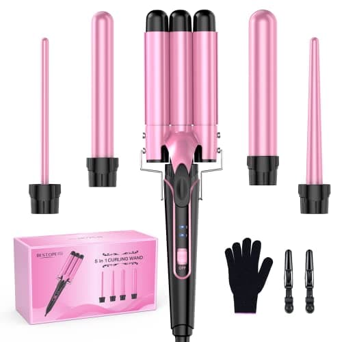 BESTOPE PRO 5-in-1 Women's Curling Wand Set w/ 3 Barrel Hair Crimper (Various) $17.90 + Free Shipping w/ Prime or on $35+