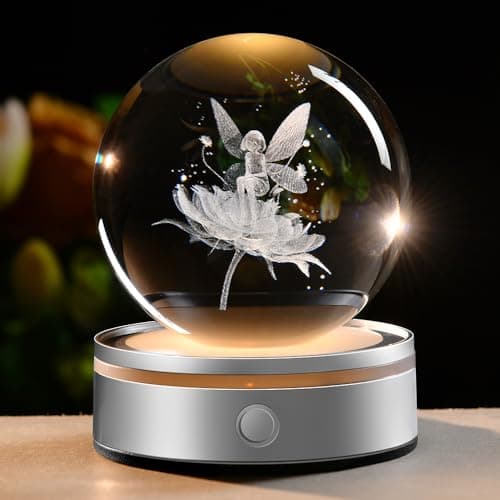 ZRENJHUS Fairy Gifts for Women 3D Fairy Crystal Ball Night Light Decorative Globe Gift for Girls with Lighting Base