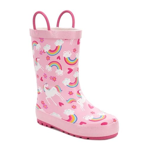 Western Chief Rain Boots with Pull on Handles for Toddlers and Kids - Premium Waterproof Boots for Boys and Girls, Unicorn Fields, 11
