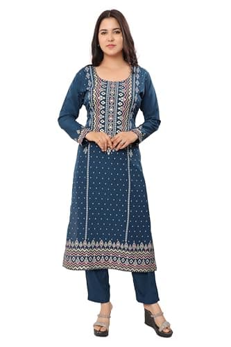Maple Clothing Indian Kurti for Women India Tunic Tops Kurta Festive Wear (Teal, 3XL)