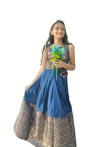 Brocade Girls Lehenga Choli Indian Kids Ethnic Dress, Girls Party Wear Chaniya Choli ghagra Choli for her Silk Skirt Girl Party Wear (5-6 Years) Blue