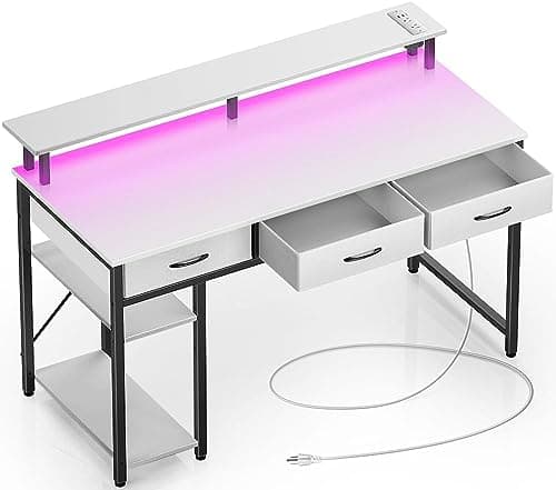 Rolanstar Computer Desk with P...dy Desk for Home Office, White