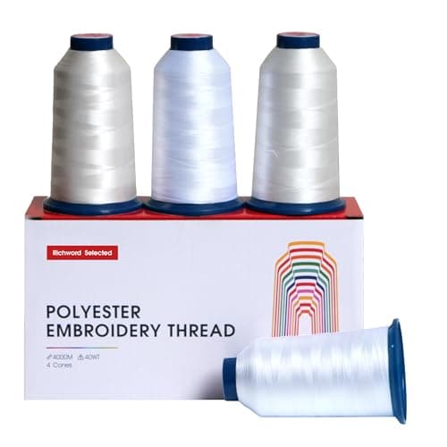 Poolin White2 Embroidery Thread, Huge Spool Richword Selected 4 Rolls 4000M(4374Y) 40WT Polyester Thread for All Embroidery Machines