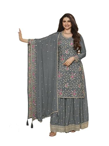 STELLACOUTURE Eid festival salwar kameez ready to wear suit indian pakistani style party embroidered for women 2730-O (Grey, 44)