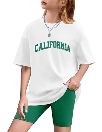 Arshiner Girls Outfits 2 Piece Summer Clothes Short Sleeve Tops and Biker Shorts Set Little Kids Clothing White&Green 12-13Y