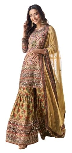 STELLACOUTURE Ready to wear salwar kameez for women, Indian Pakistani traditional ethnic suit Eid, Wedding, Party 2961-O (Yellow, 38)