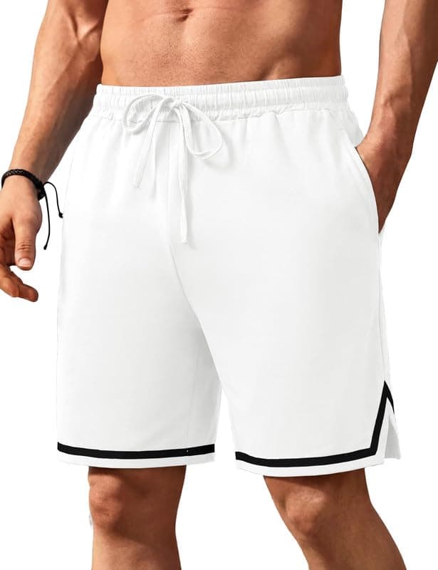 Marvmys Mens Pajama Shorts Cotton Sleep Shorts Soft Comfy Breathable Lounge Pants with Pockets Drawstring White L