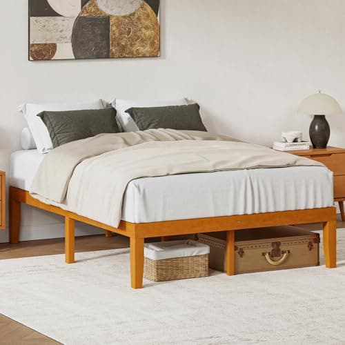DUMOS Queen Solid Bed Frame Wo...d, Easy Assembly, Natural Pine