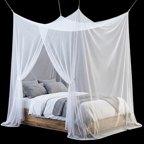 Frienda Bed Mosquito Net Rectangular Canopy Drapes with Hook Nylon Rope for Single Twin Full Queen King Size Bed Camping Outdoor Travel(White,Full)