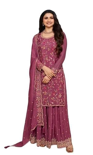 Shreeva Fashion Ready to Wear Indian Pakistani Dresses for Women Palazzo Style Embroidered Salwar Kameez Suit, Small, Royal Pink