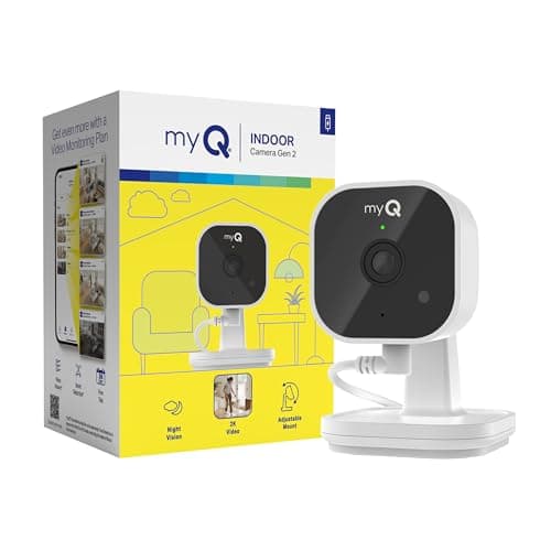 myQ Indoor Plug-in Security Camera Gen 2 – 2K Smart Wi-Fi Camera with Night Vision, Baby and Pet Monitor, Motion Detection and Alerts, 2-Way Audio & App Control