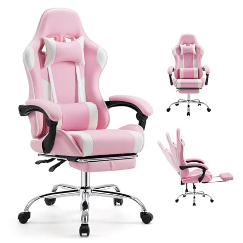 DUMOS Ergonomic Gaming Office ...ivel Recling Chair, White Pink