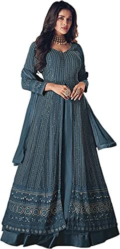 Jevious Women's Beige Embroidered Anarkali Salwar Suit Set for Formal/Semi-Formal Occasions