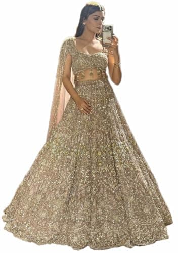 Indya Baby Pink Embroidery Georgette Lehenga Set | Perfect for Wedding | Sleeveless | Sweetheart Neck