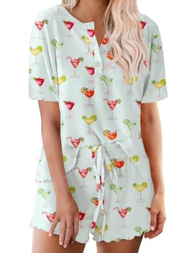 Ekouaer Pajamas Set for Women Short Sleeve Lounge Set 2 Piece Loungewear PJs Soft Cute Lightweight Sleepwear $9.99