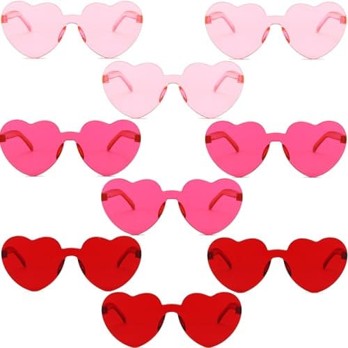 PUSABAOWO 9 Pack Heart Shaped Sunglasses Rimless Heart Glasses for Bachelorette Party Birthday Decorations Party Favors (Pink, Hot Pink, Red)