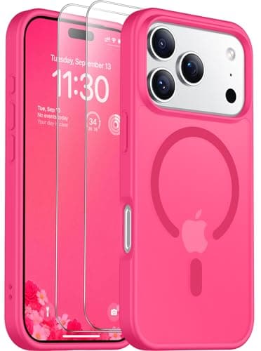 SPIDERCASE for iPhone 17 Pro Max Case, Magnetic Translucent Matte Case with 2PCS Tempered Glass Screen Protector Slim Phone Case for iPhone 17 Pro Max 6.9'', Hot Pink
