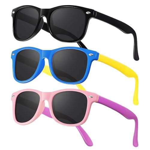 JASPIN Polarized Kids Sunglasses - Toddler Baby Sun Glasses for Girls Boys Age 3-9 with Flexible Frame UV Protection 3 Pack