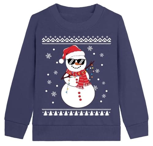Little Hand Kids Ugly Christmas Sweater Dabbing Snowman Sweatshirts for Boys Funny Xmas Crewneck Pullover Jumper Navy Shirt 4t