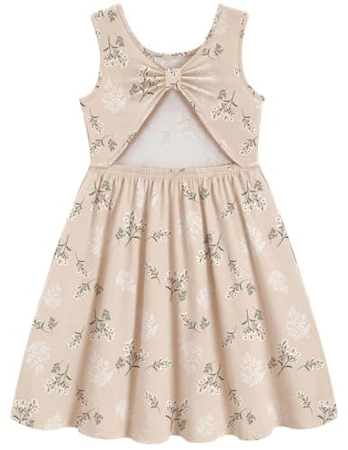 Arshiner Toddler Girl Summer Dress Vintage Sleeveless Casual Beach Party Sundress Spring Beige Floral 6-7 Years