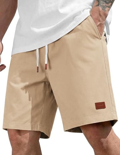 COOFANDY Mens Chino Shorts Cotton Drawstring Dress Shorts 9 Inch Inseam Relaxed Fit Stretch Casual Shorts Khaki $13.49