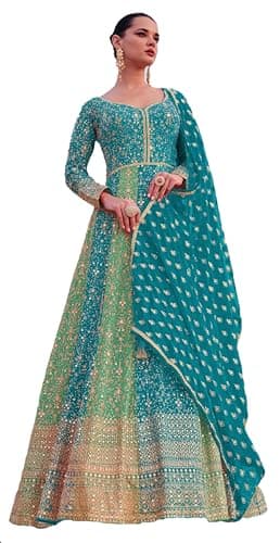 STELLACOUTURE indian pakistani salwar kameez ready to wear wedding plus size embroidered party shalwar suit for women 2757-O (Teal, 48)