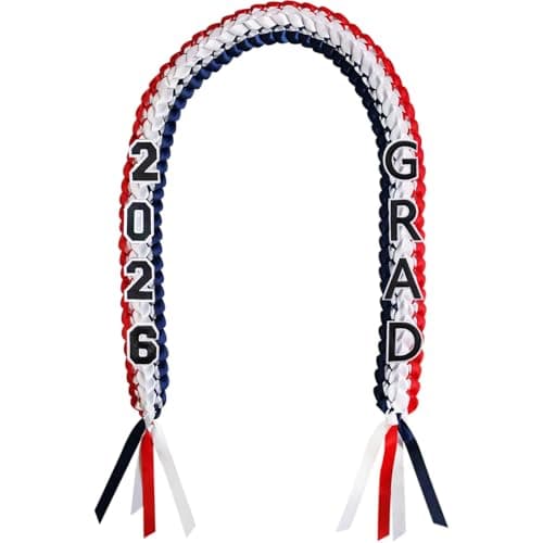 JIMILIFE Graduation Leis 2026 Money Ribbon Leis for Graduation Class of 2026 Braided 48inch Graduation Necklace for High School,College Graduation Party Gifts,Navy Blue,White and Red