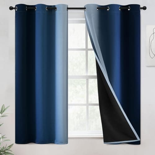 Yakamok 100% Blackout Curtains 54 inches Long,Room Darkening Blue Curtains Ombre for Bedroom Grommet Thermal Insulated Gradient Curtains for Living Room,2 Panels,42x54 inch