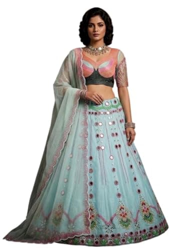 Tellista Georgette Embroidery Sequence Work Wedding Bridal Lehenga Choli with Dupatta Ready to wear. (A, 40)