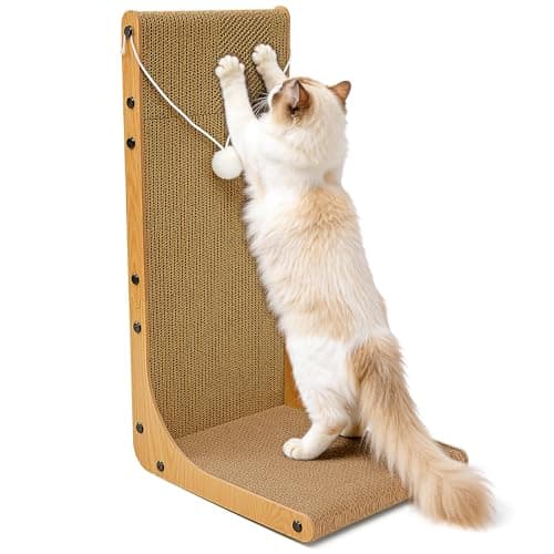 Markarbarka Cardboard Cat Scratcher, 23.6 Inch Cardboard Cat Scratching Post with Fuzzy Ball, Reversible Scratching Pad for Indoor Cats