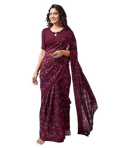 World of Deals Georgette Saree for Women With Unstitched Blouse| Indian Printed Saree for All Occassion Festival (Wine)
