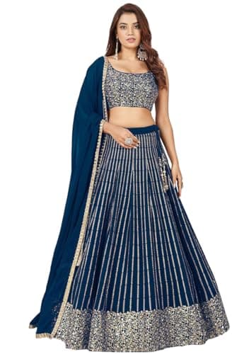 Indya Blue Sequin Embroidered Georgette Lehenga Set – Sequin Work for Destination Wedding | Indian Ethnic Wear