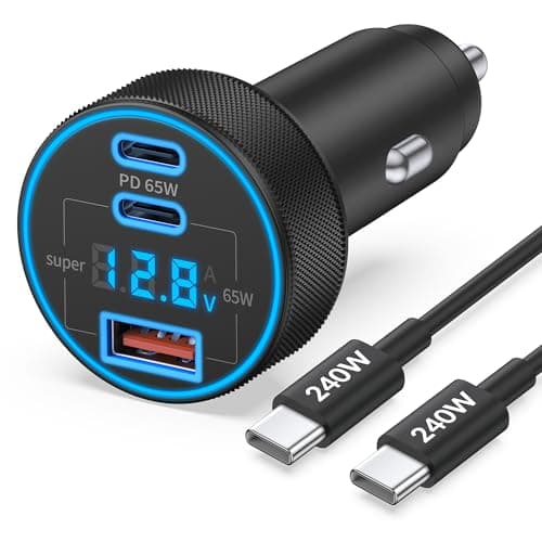 130W 3-Port USB C Super Fast Car Charger (with Voltage Display) for Samsung Galaxy S26/S25/ S24/S23/S22 Ultra/Z Fold/Flip, Android Phone, Type C Car Charger Adapter Accessories + 240W 3FT USB C Cable