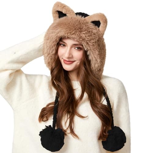 KAICAILA Women's Winter Sherpa Beanie, Knit Ear Flap Hat, Fleece Lined Peruvian Snow Cap, Warm Ski Hat Covering Ears Ponytail
