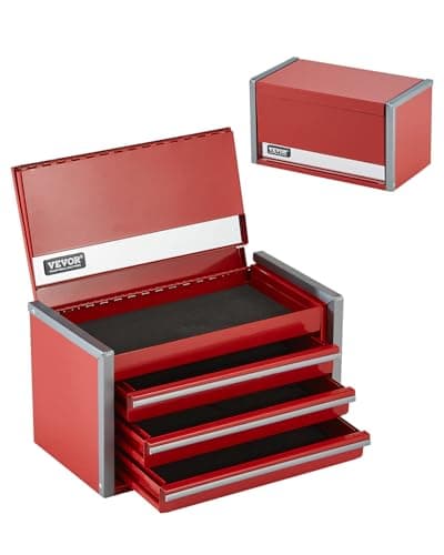 VEVOR Metal Tool Box, 8.6-inch... and Powder Coated Finish, Red