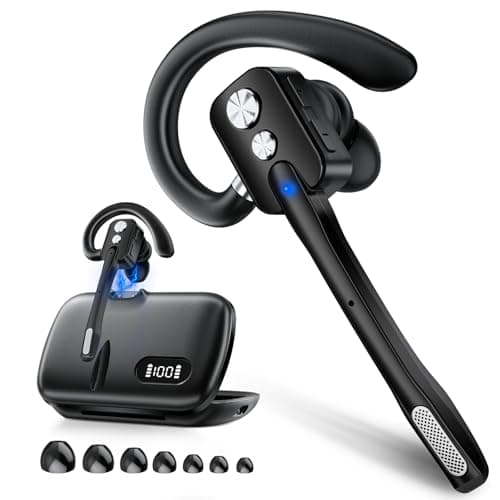 Bluetooth Headset, Wireless Bluetooth Earpiece with Dual-Mic & Noise Canceling, Single Ear Headset with Mute for Business, Office, Remote Work, V5.3 Hand-Free Headset for iOS Android Cell Phone