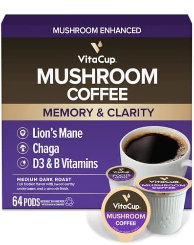 VitaCup Mushroom Coffee Pods, ...e w/Keurig K-Cup Brewers,64 Ct